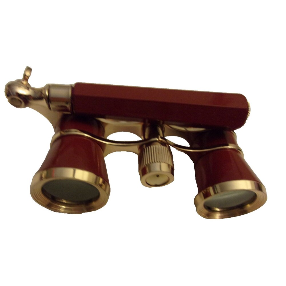 Opera Glasses Handle.Gold Metal Brick Red Resin Plastic Leather Case Magnifier - Picture 3 of 5